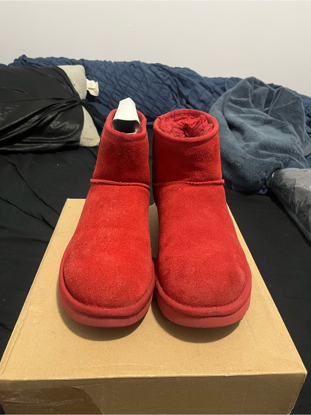 Womens Red Suede Cozy Boots - Plush Lining
